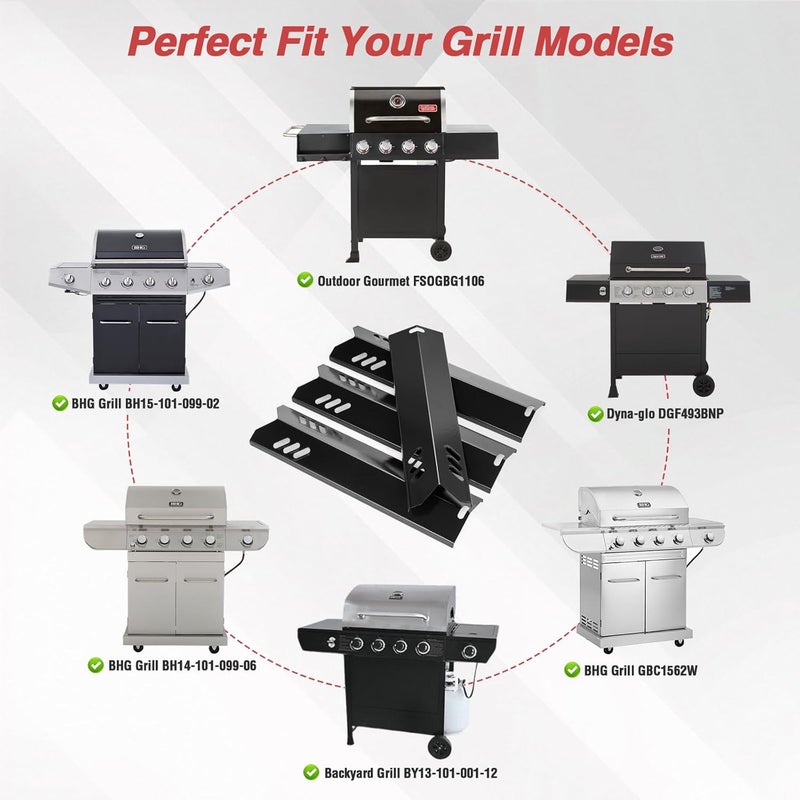 BBQ-Yummy درع حرارة للشواية من البورسلين مقاس 15 بوصة بديل لـ Dyna-Glo DGF510SBP، DGF493BNP، عبوة 4 قطع من ألواح حرارة الشواية لقطع غيار الشواية في الفناء الخلفي BY15-101-001-02، BY13-101-001-13، GBC1460W - Image 3